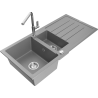 Mexen Andres granite sink 1.5-bowl with drainer and Flora kitchen tap, grey - 6515-71-670401-00