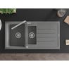 Mexen Andres granite sink 1.5-bowl with drainer and Flora kitchen faucet, gray - 6515-71-670401-00