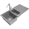 Mexen Andres granite sink 1.5-bowl with drainer and Flora kitchen faucet, gray - 6515-71-670401-06
