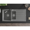 Mexen Andres granite kitchen sink 1.5-bowl with drainer and Flora kitchen faucet, gray - 6515-71-670401-07