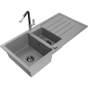 Mexen Andres granite sink 1.5-bowl with drainer and Flora kitchen faucet, gray - 6515-71-670401-07-B