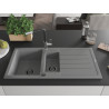 Mexen Andres granite sink 1.5-bowl with drainer and Flora kitchen faucet, gray - 6515-71-670401-07-B
