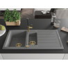 Mexen Andres 1.5-bowl granite sink with drainer and Flora kitchen faucet, gray - 6515-71-670401-57-G