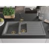 Mexen Andres granite sink 1.5-bowl with drainer and Flora kitchen tap, grey - 6515-71-670401-57-G