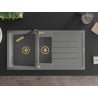 Mexen Andres granite sink 1.5-bowl with drainer and Flora kitchen faucet, gray - 6515-71-670401-57-G