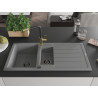 Mexen Andres granite sink 1.5-bowl with drainer and Flora kitchen faucet, gray - 6515-71-670401-57-B