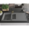 Mexen Andres granite sink 1.5-bowl with drainer and Flora kitchen tap, grey - 6515-71-670401-57-B