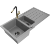 Mexen Andres 1.5-bowl granite sink with drainer and Flora kitchen faucet, gray - 6515-71-670401-57-B
