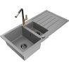 Mexen Andres granite sink 1.5-bowl with drainer and Flora kitchen faucet, gray - 6515-71-670401-57-B