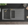 Mexen Andres 1.5-bowl granite sink with drainer and Flora kitchen faucet, gray - 6515-71-670401-57-B