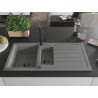 Mexen Andres 1.5-bowl granite sink with drainer and Flora kitchen faucet, gray - 6515-71-670401-70-B