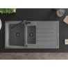 Mexen Andres granite kitchen sink 1.5-bowl with drainer and Flora kitchen tap, grey - 6515-71-670401-70-B
