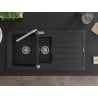 Mexen Andres 1.5-bowl granite sink with drainer and Flora kitchen tap, black/silver - 6515-73-670401-00