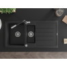 Mexen Andres granite kitchen sink 1.5-bowl with drainer and Flora kitchen faucet, black/silver - 6515-73-670401-07