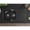 Mexen Andres granite sink 1.5-bowl with drainer and Flora kitchen tap, black/silver - 6515-73-670401-07