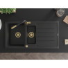 Mexen Andres 1.5-bowl granite sink with drainer and Flora kitchen faucet, black/silver - 6515-73-670401-57-G