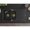 Mexen Andres Granite Sink 1.5-Bowl with Drainer and Flora Kitchen Tap, Black/Silver - 6515-73-670401-57-G