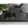 Mexen Andres 1.5-bowl granite sink with drainer and Flora kitchen faucet, black/silver - 6515-73-670401-57-G