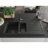 Mexen Andres 1.5-bowl granite sink with drainer and Flora kitchen faucet, black/silver - 6515-73-670401-57-B