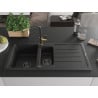 Mexen Andres granite kitchen sink 1.5-bowl with drainer and kitchen faucet Flora, black/silver - 6515-73-670401-57-B