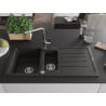 Mexen Andres 1.5-bowl granite sink with drainer and Flora kitchen tap, black/gold metallic - 6515-75-670401-00
