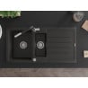 Mexen Andres 1.5-bowl granite sink with drainer and Flora kitchen tap, black/gold metallic - 6515-75-670401-07