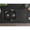 Mexen Andres granite sink 1.5-bowl with drainer and Flora kitchen faucet, black/gold metallic - 6515-75-670401-07