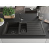 Mexen Andres granite sink 1.5-bowl with drainer and Flora kitchen faucet, black/gold - 6515-75-670401-07-B