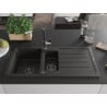 Mexen Andres granite sink 1.5-bowl with drainer and Flora kitchen tap, black/gold - 6515-75-670401-07-B