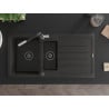 Mexen Andres granite sink 1.5-bowl with drainer and Flora kitchen tap, black/gold - 6515-75-670401-07-B