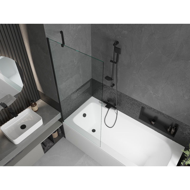 Mexen Vega rectangular bath 180 x 80 cm with casing and 1-fold screen 80 cm, transparent, black - 550118080X9508000070