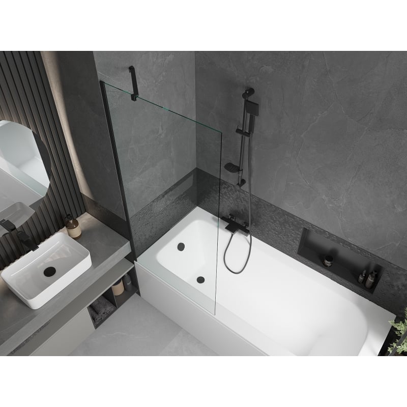 Mexen Vega rectangular bathtub 180 x 80 cm with enclosure and 1-wing screen 80 cm, transparent, black - 550118080X9508000070