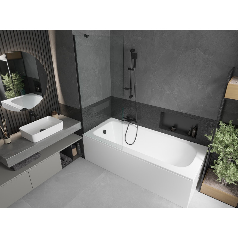 Mexen Vega rectangular bathtub 180 x 80 cm with casing and 1-panel screen 80 cm, transparent, black - 550118080X9508000070