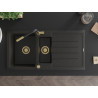 Mexen Andres granite kitchen sink 1.5-bowl with drainer and Flora kitchen faucet, black/gold - 6515-75-670401-57-G