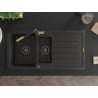 Mexen Andres 1.5-Bowl Granite Sink with Drainer and Flora Kitchen Faucet, Black/Gold - 6515-75-670401-57-B