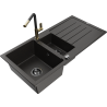 Mexen Andres 1.5-compartment granite sink with a drip tray and kitchen mixer tap Flora, Black/Gold - 6515-75-670401-57-B