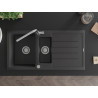 Mexen Andres granite sink 1.5-bowl with drainer and Flora kitchen faucet, black speckled - 6515-76-670401-00