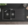 Mexen Andres 1.5-bowl granite sink with drainer and Flora kitchen tap, speckled black - 6515-76-670401-07