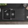 Mexen Andres granite sink 1.5-bowl with drainer and Flora kitchen faucet, black speckled - 6515-76-670401-07
