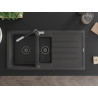Mexen Andres granite sink 1.5-bowl with drainer and Flora kitchen faucet, black speckled - 6515-76-670401-07-B