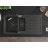 Mexen Andres granite sink 1.5-bowl with drainer and Flora kitchen faucet, speckled black - 6515-76-670401-07-B
