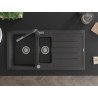 Mexen Andres granite sink 1.5-bowl with drainer and Flora kitchen faucet, black speckled - 6515-76-670401-08