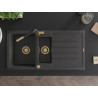 Mexen Andres granite sink 1.5-bowl with drainer and kitchen faucet Flora, black speckled - 6515-76-670401-57-G