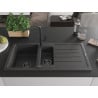 Mexen Andres granite 1.5-bowl sink with drainer and Flora kitchen tap, black speckled - 6515-76-670401-70-B