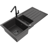 Mexen Andres granite kitchen sink 1.5-bowl with drainer and Flora kitchen faucet, black speckled - 6515-76-670401-70-B