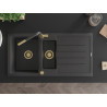 Mexen Andres granite sink 1.5-bowl with drainer and Flora kitchen faucet, black speckled - 6515-76-670401-75-G