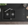 Mexen Andres 1.5-bowl Granite Sink with Drainer and Flora Kitchen Tap, Black - 6515-77-670401-00