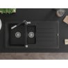 Mexen Andres granite sink 1.5-bowl with drainer and Flora kitchen faucet, black - 6515-77-670401-07