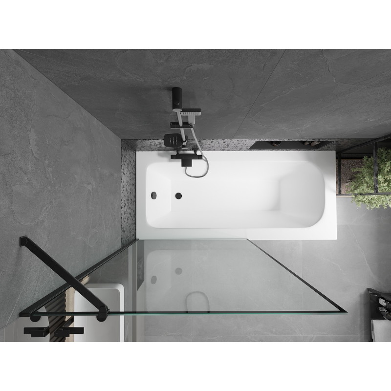 Mexen Vega rectangular bathtub 180 x 80 cm with casing and 1-leaf screen 100 cm, black pattern - 550118080X9510007070