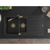 Mexen Andres 1.5-bowl granite sink with drainer and Flora kitchen faucet, black - 6515-77-670401-57-G